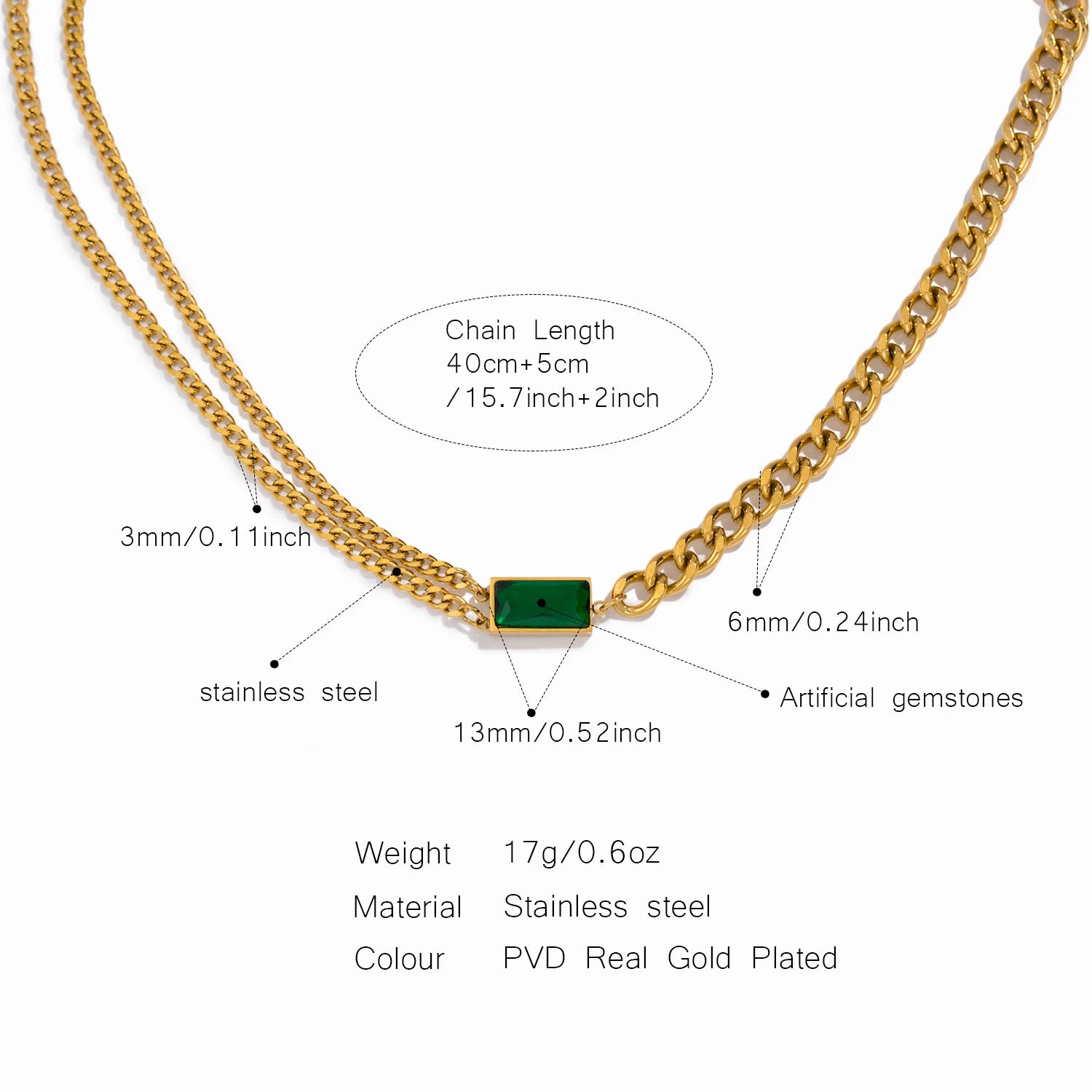 Classic Emerald Asymmetric Chain Necklace