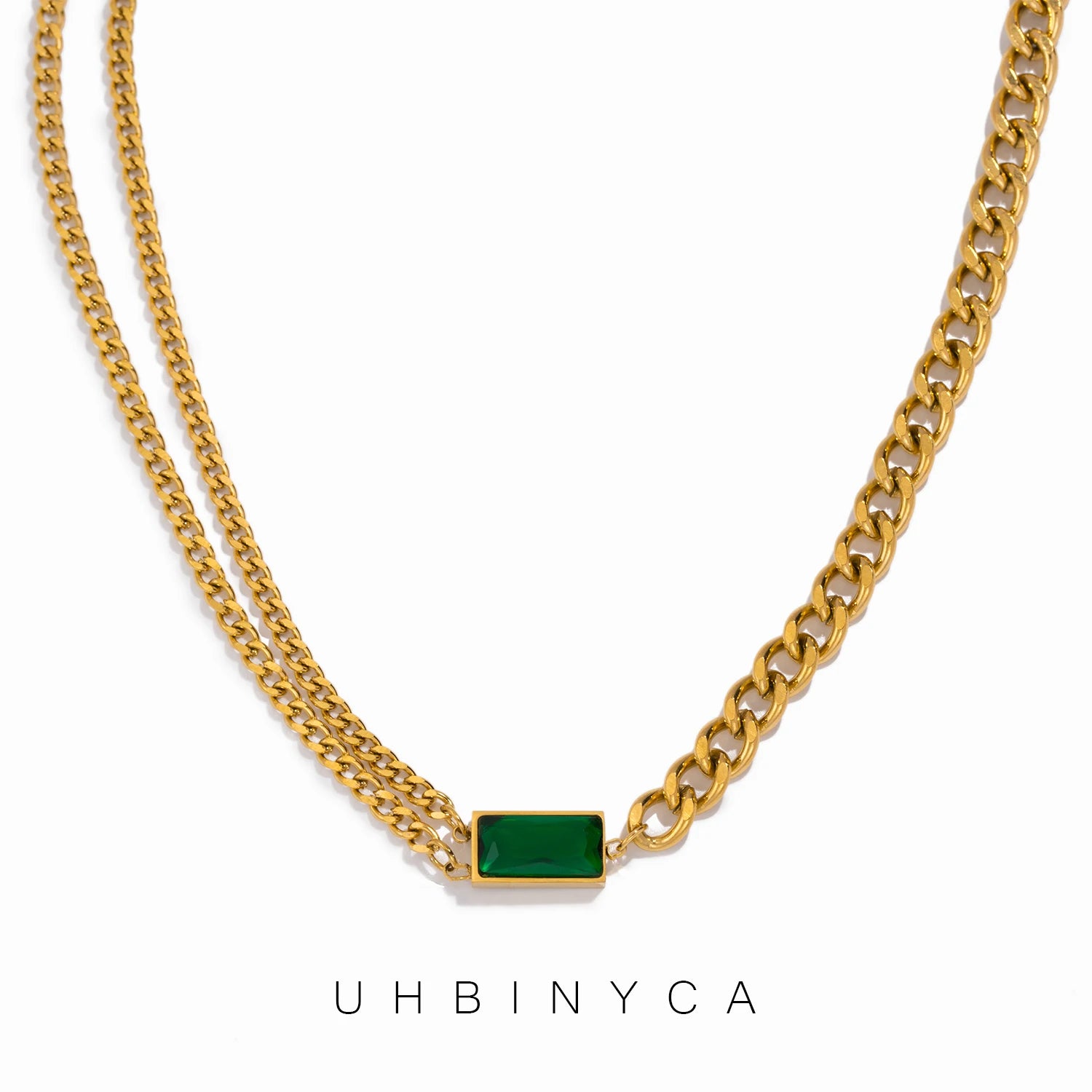 Classic Emerald Asymmetric Chain Necklace