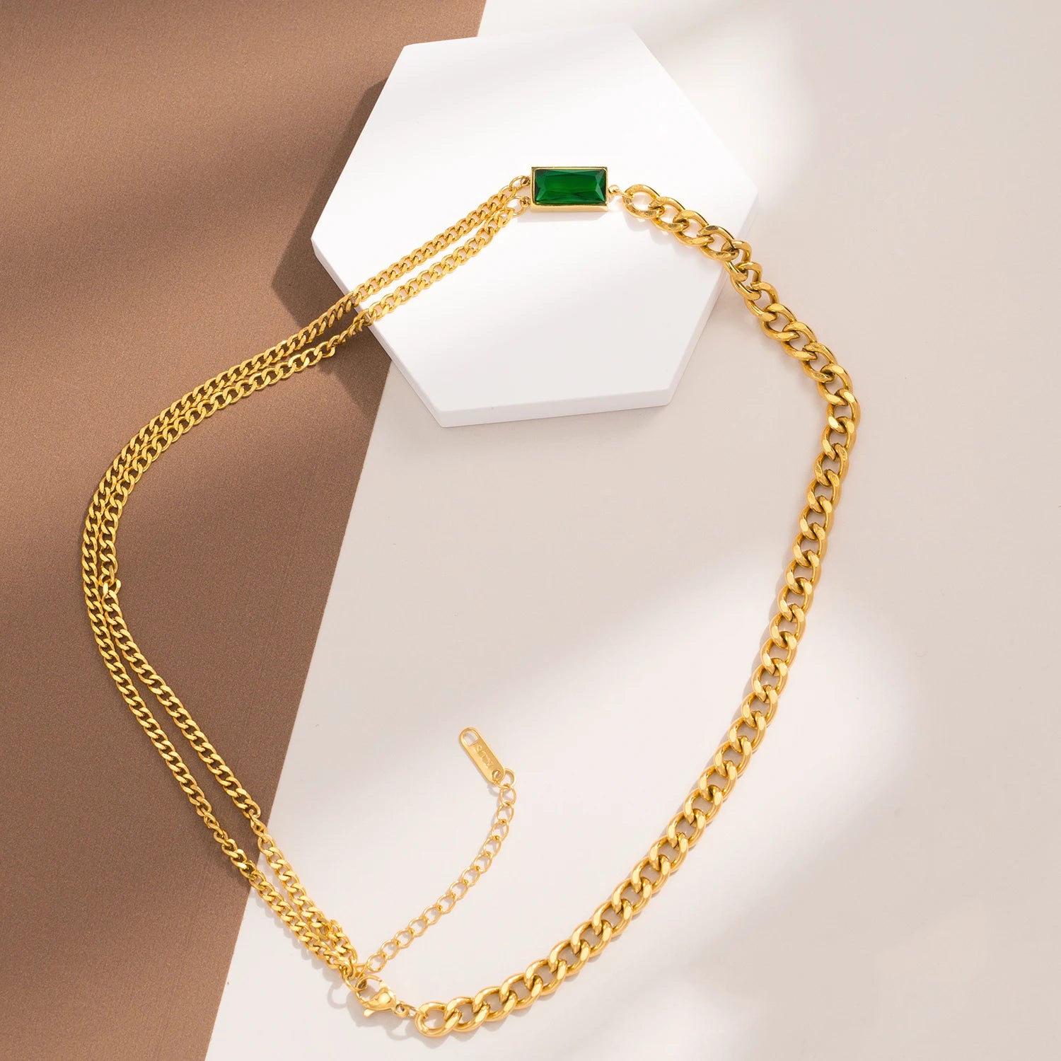 Classic Emerald Asymmetric Chain Necklace